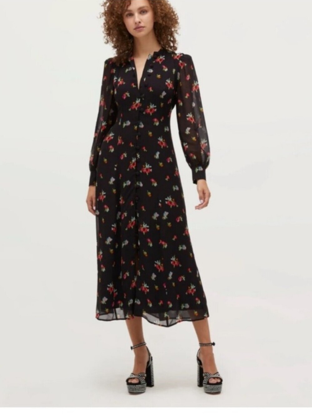 Hill House Cindra Black Floral Dress Summer Vacation Travel Size XS